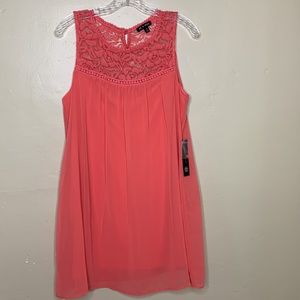 ASU WISH Dress Coral Lace Georgette Fabric Loose Shift Medium NWT Medium